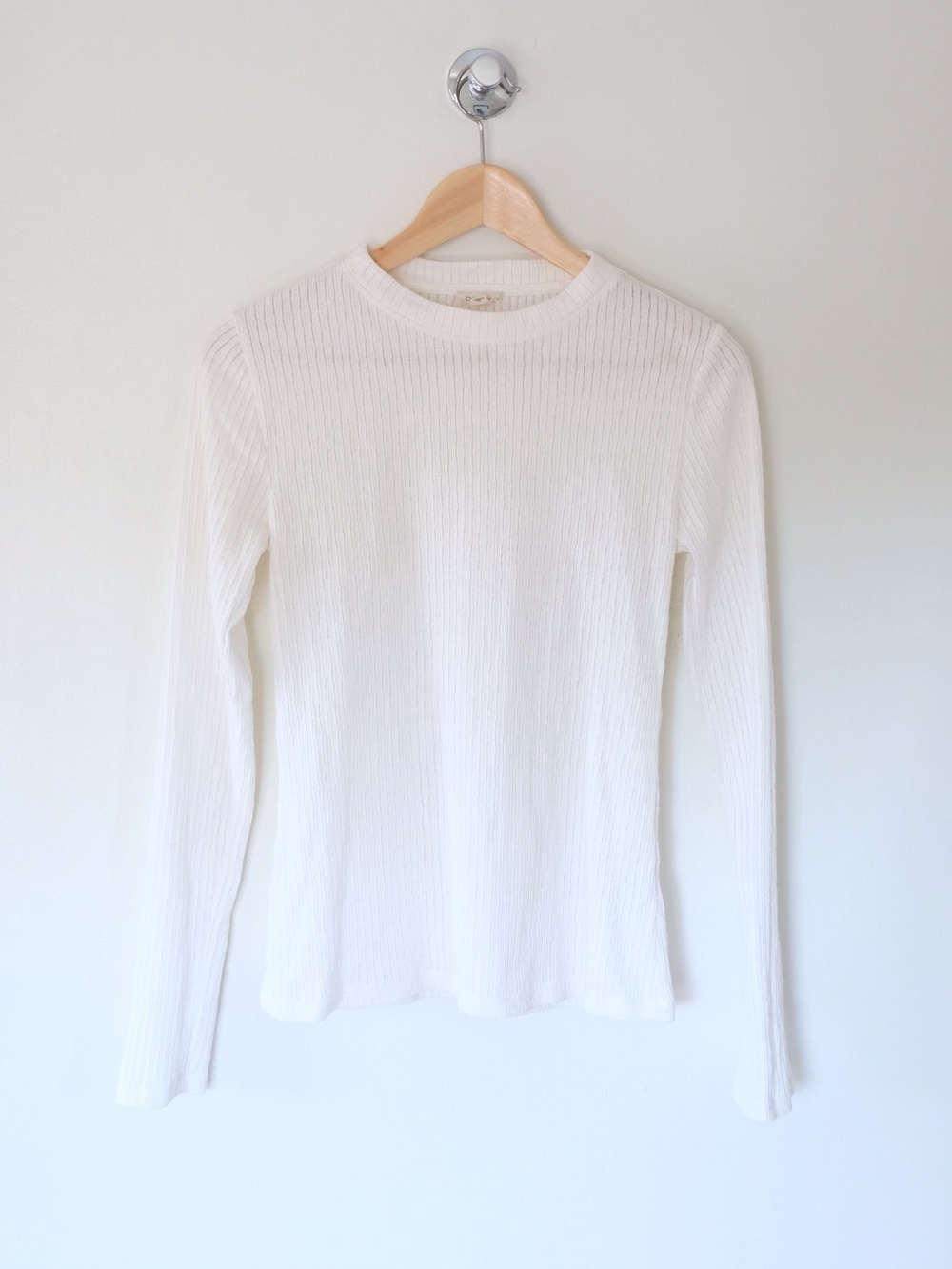 Anthropologie Pilcro White Ribbed Long-Sleeve Crew Textured Top Coastal Fall M